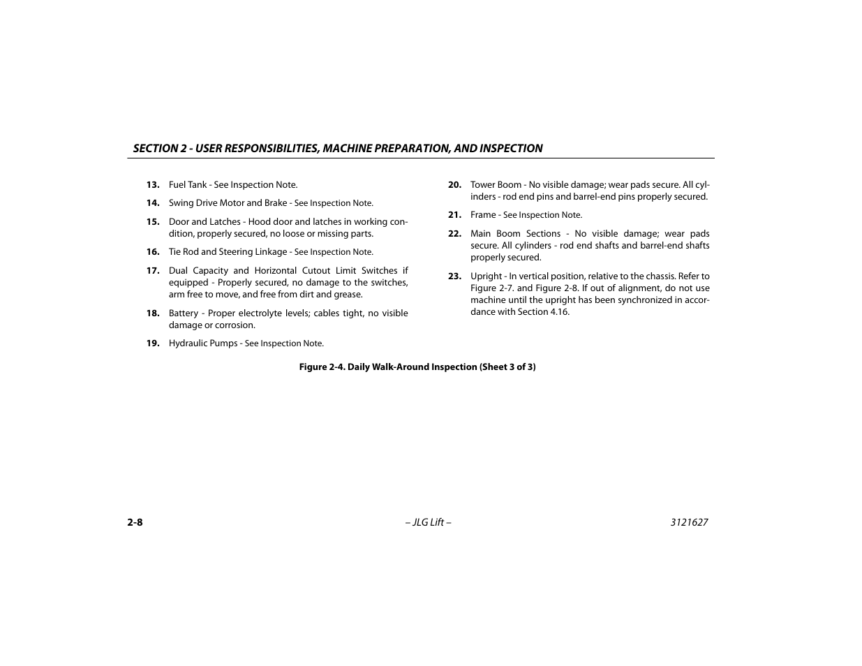 Daily walk-around inspection (sheet 3 of 3) -8 | JLG 800A_AJ Operator Manual User Manual | Page 34 / 134