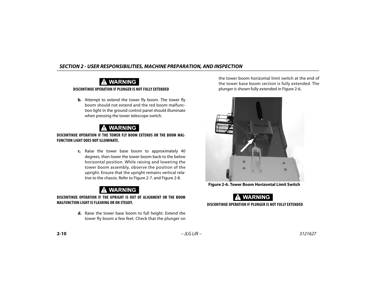 Tower boom horizontal limit switch -10 | JLG 800A_AJ Operator Manual User Manual | Page 36 / 134