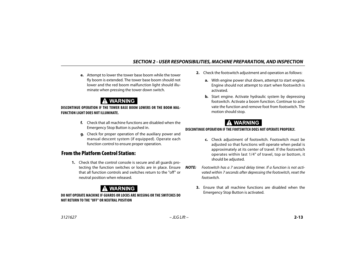 From the platform control station, From the platform control station: -13 | JLG 800A_AJ Operator Manual User Manual | Page 39 / 134