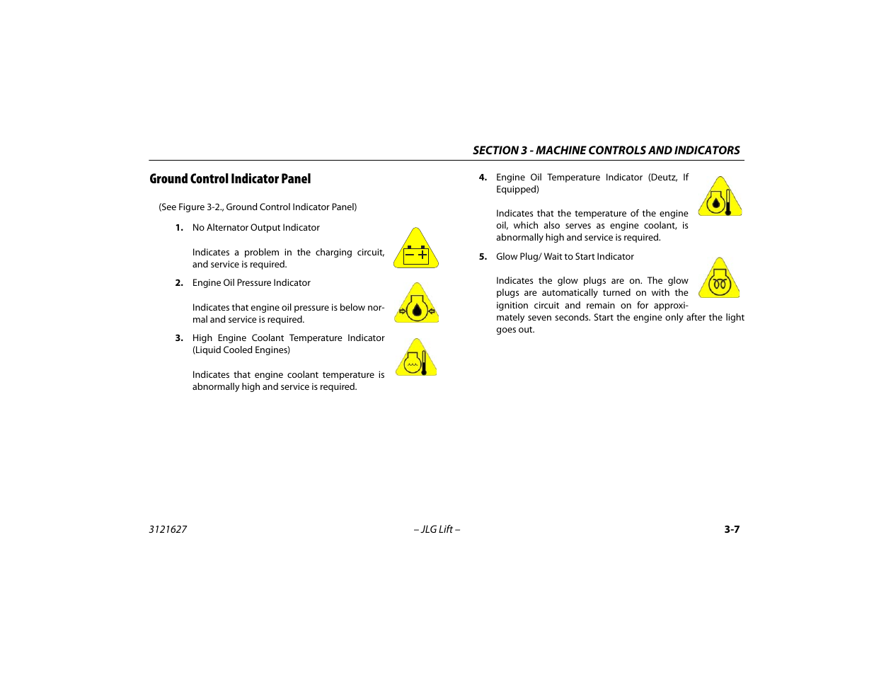 Ground control indicator panel, Ground control indicator panel -7 | JLG 800A_AJ Operator Manual User Manual | Page 51 / 134