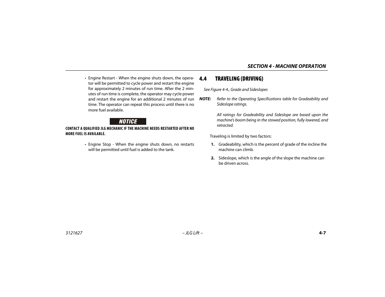 4 traveling (driving), Traveling (driving) -7 | JLG 800A_AJ Operator Manual User Manual | Page 71 / 134