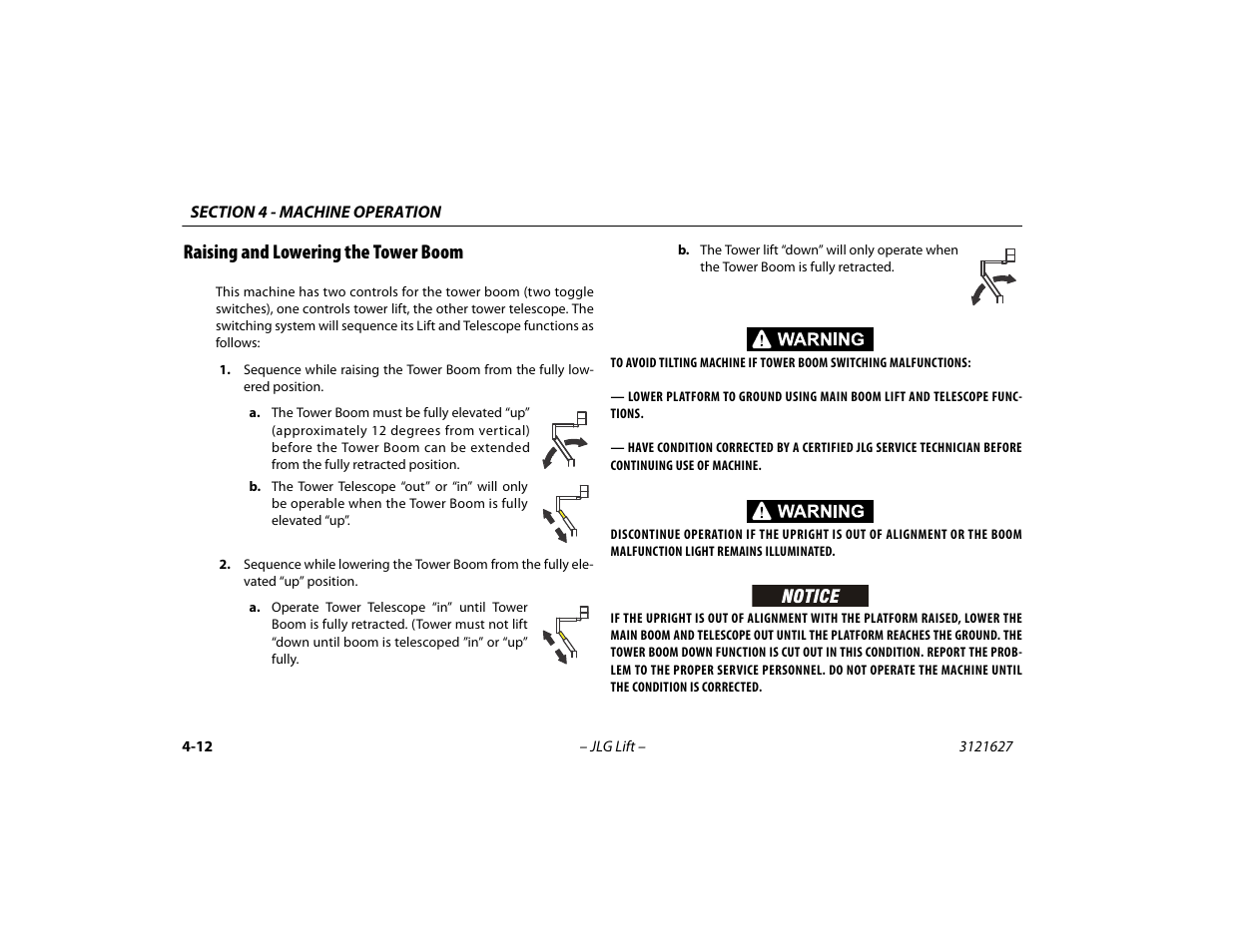 Raising and lowering the tower boom, Raising and lowering the tower boom -12 | JLG 800A_AJ Operator Manual User Manual | Page 76 / 134