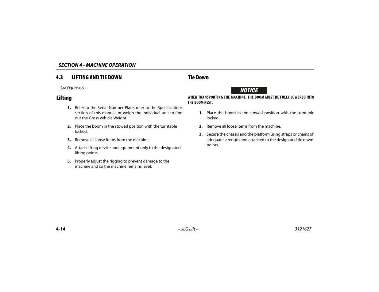3 lifting and tie down, Lifting, Tie down | Lifting and tie down -14, Lifting -14 tie down -14 | JLG 800A_AJ Operator Manual User Manual | Page 78 / 134