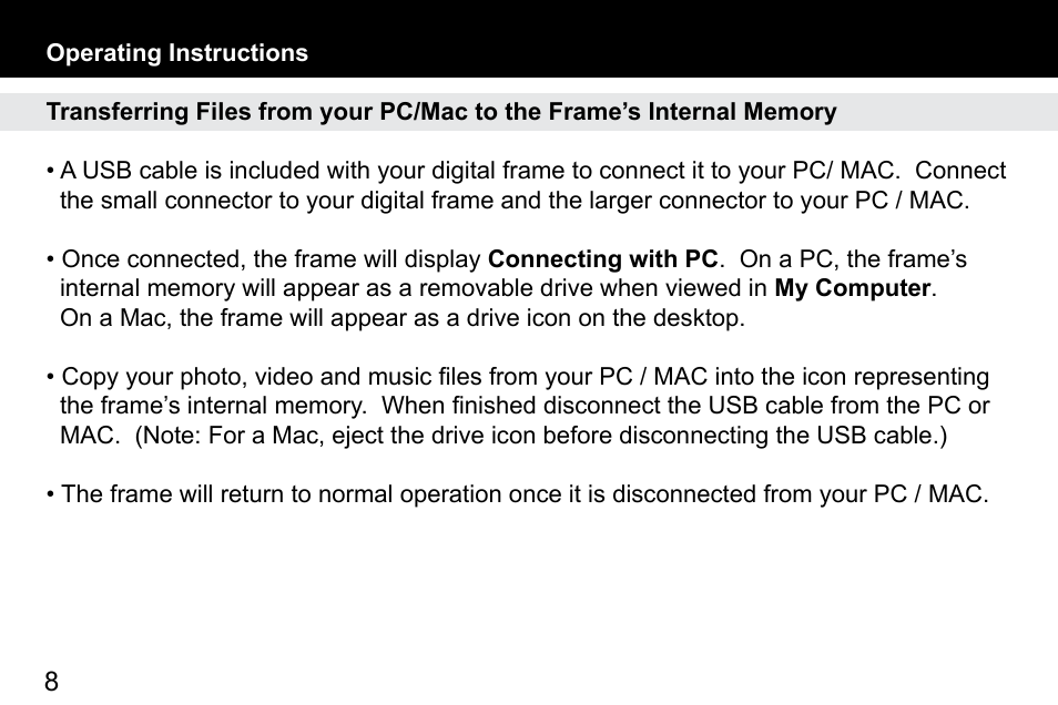 Aluratek ADMPF512F User Manual | Page 8 / 24