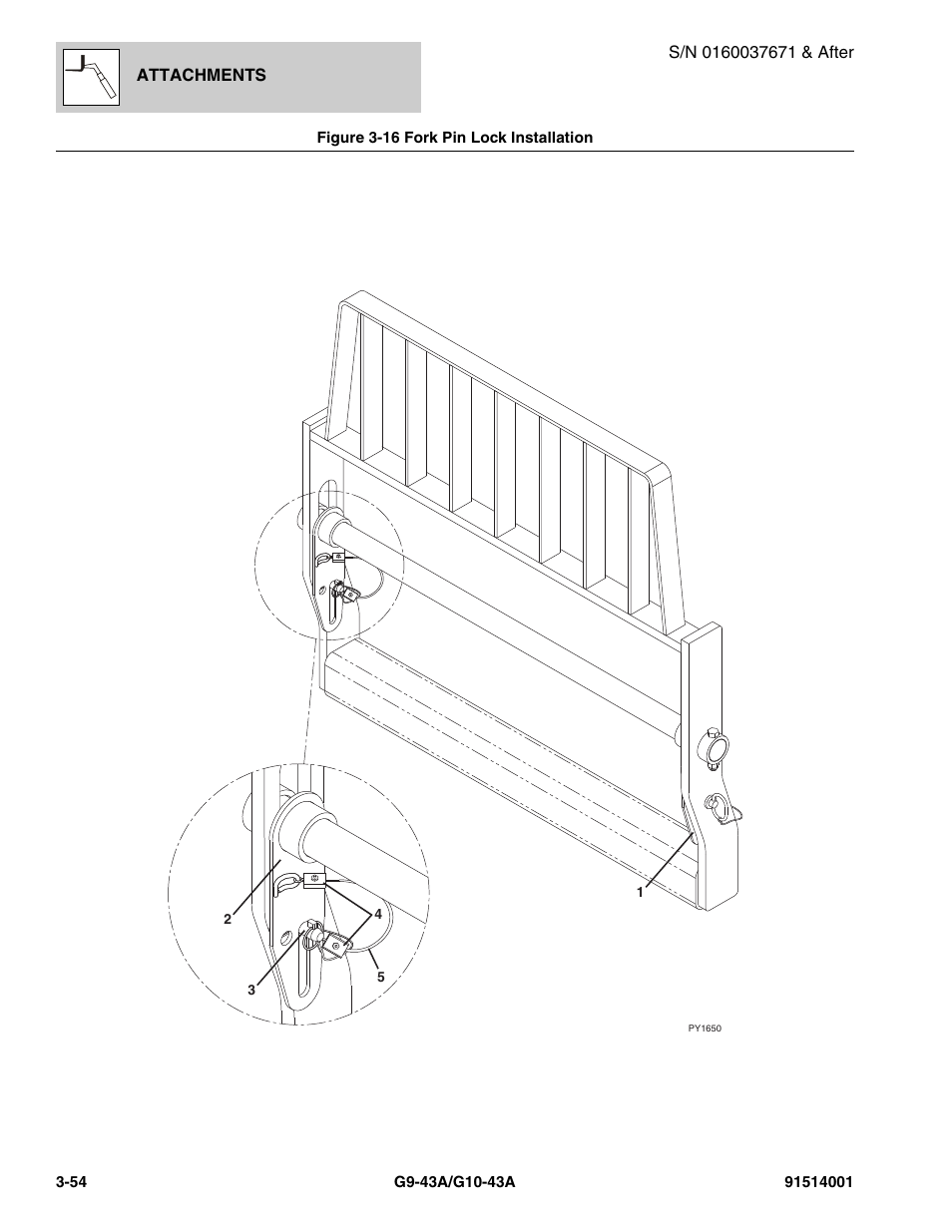 Figure 3-16 fork pin lock installation, Fork pin lock installation -54 | JLG G10-43A Parts Manual User Manual | Page 104 / 788