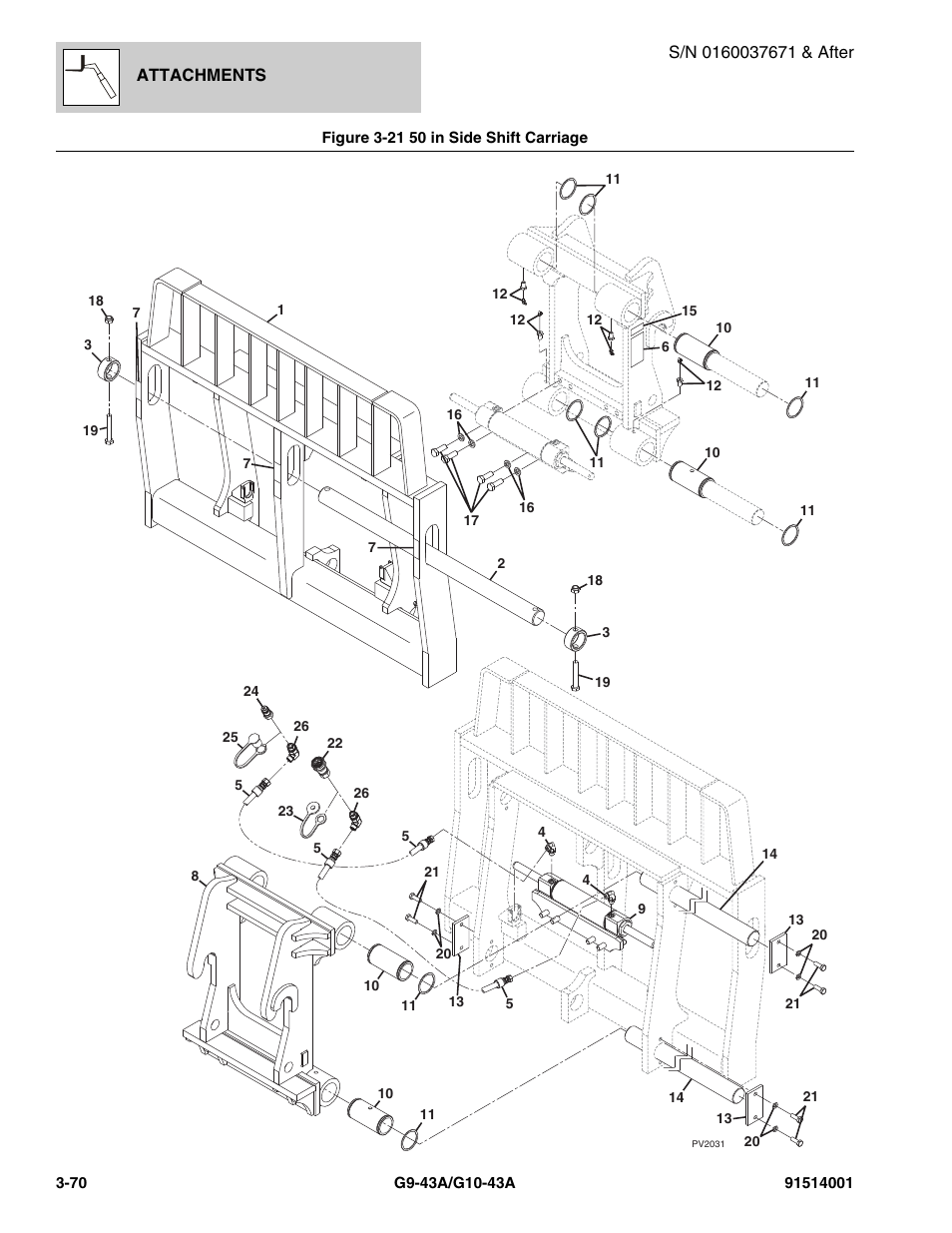 Figure 3-21 50 in side shift carriage, 50 in side shift carriage -70 | JLG G10-43A Parts Manual User Manual | Page 120 / 788