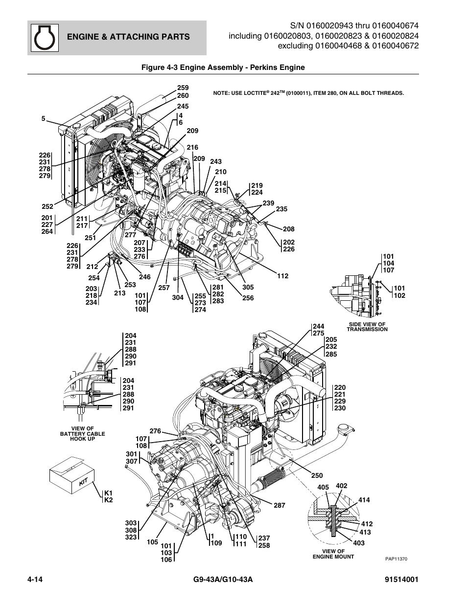 Figure 4-3 engine assembly - perkins engine, Engine assembly - perkins engine -14, Engine & attaching parts | JLG G10-43A Parts Manual User Manual | Page 136 / 788