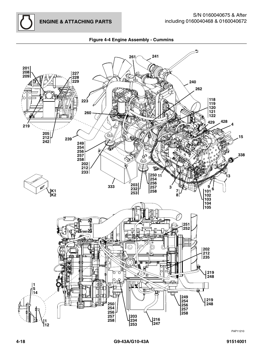Figure 4-4 engine assembly - cummins, Engine assembly - cummins -18 | JLG G10-43A Parts Manual User Manual | Page 140 / 788