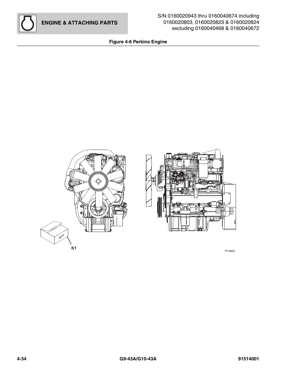 Figure 4-6 perkins engine, Perkins engine -34, See figure 4-6 for details) | JLG G10-43A Parts Manual User Manual | Page 156 / 788