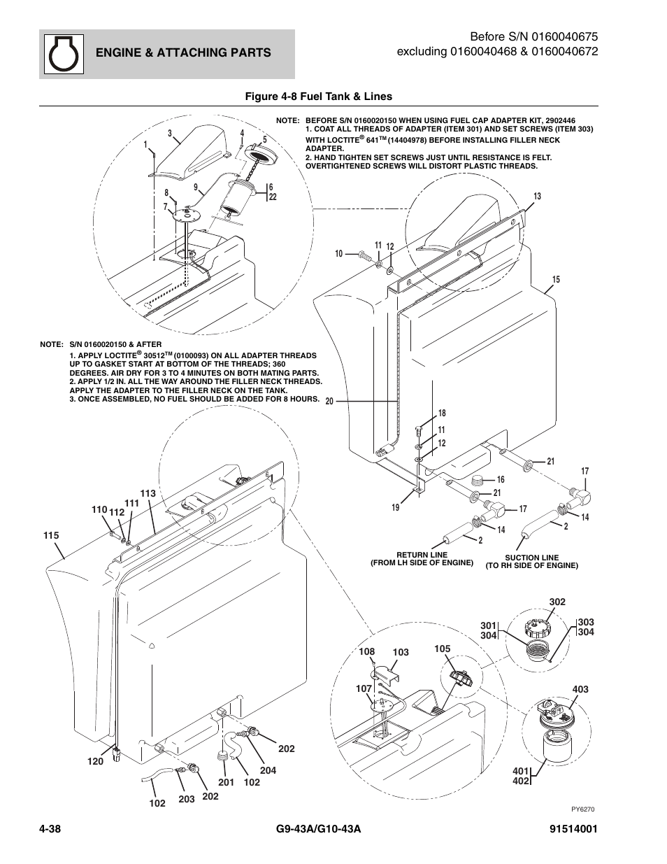 Figure 4-8 fuel tank & lines, Fuel tank & lines -38, Engine & attaching parts | JLG G10-43A Parts Manual User Manual | Page 160 / 788