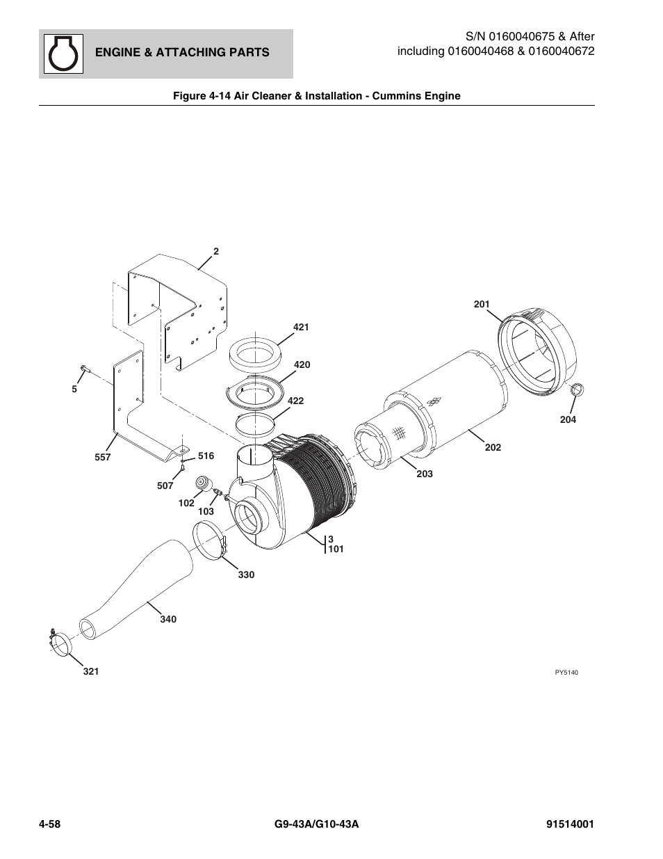 Air cleaner & installation - cummins engine -58, Ake hose, (see figure 4-14 for details) | JLG G10-43A Parts Manual User Manual | Page 180 / 788