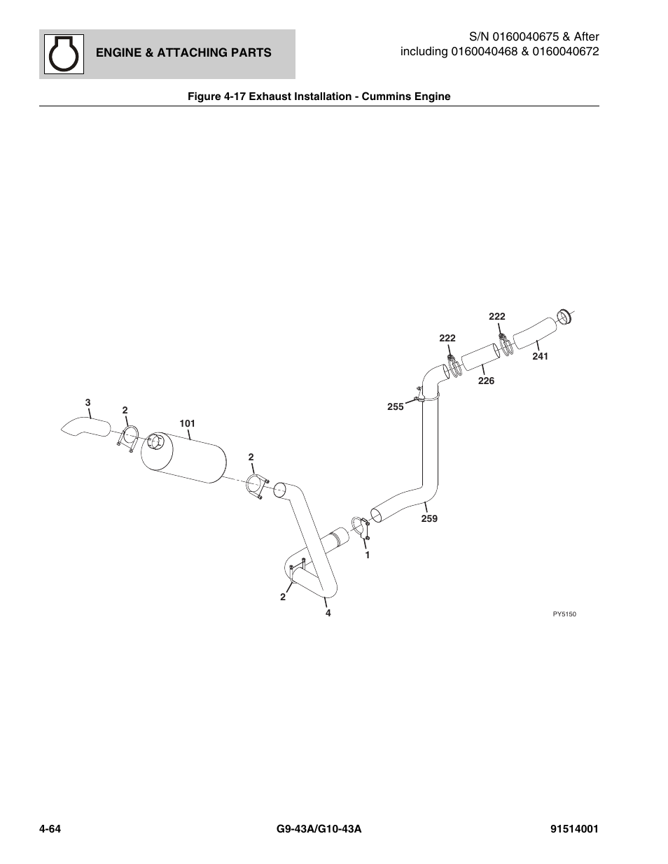 Figure 4-17 exhaust installation - cummins engine, Exhaust installation - cummins engine -64, Pipe | See figure 4-17 for details) | JLG G10-43A Parts Manual User Manual | Page 186 / 788