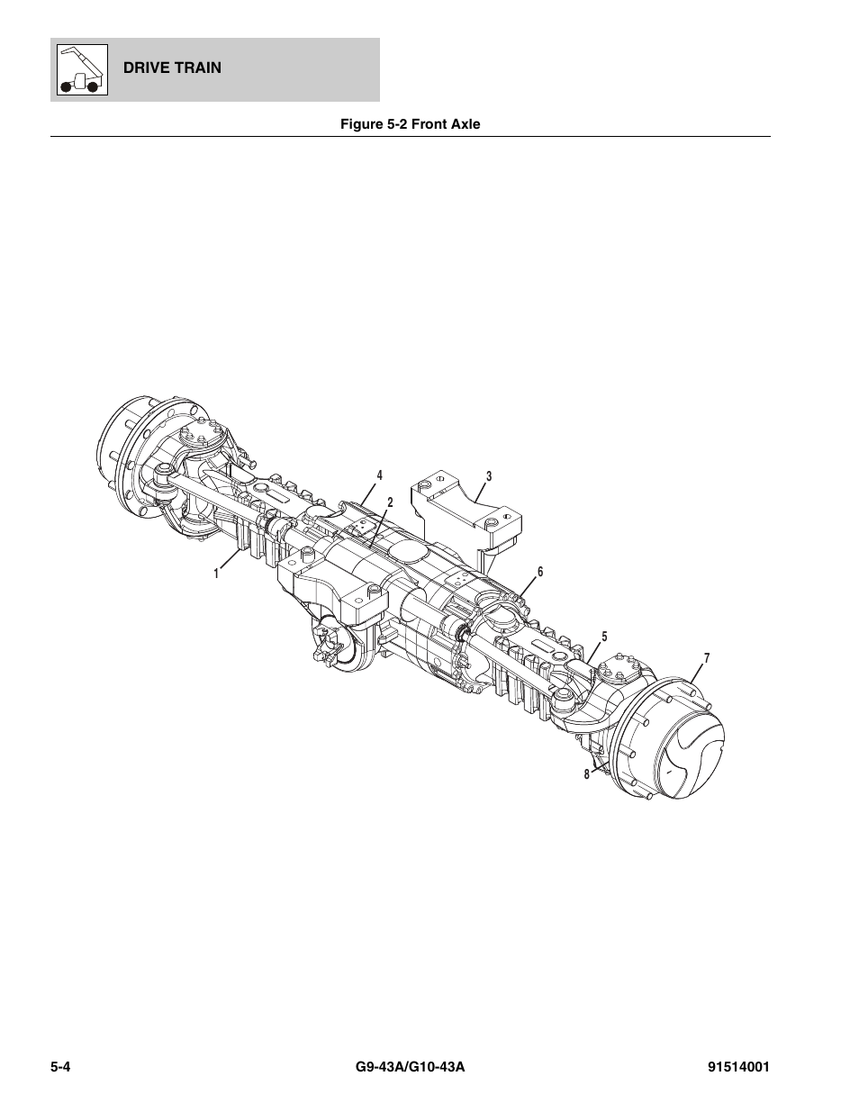Figure 5-2 front axle, Front axle -4 | JLG G10-43A Parts Manual User Manual | Page 250 / 788