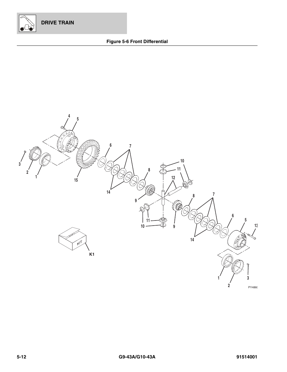 Figure 5-6 front differential, Front differential -12, Differential, (see figure 5-6 for details) | JLG G10-43A Parts Manual User Manual | Page 258 / 788