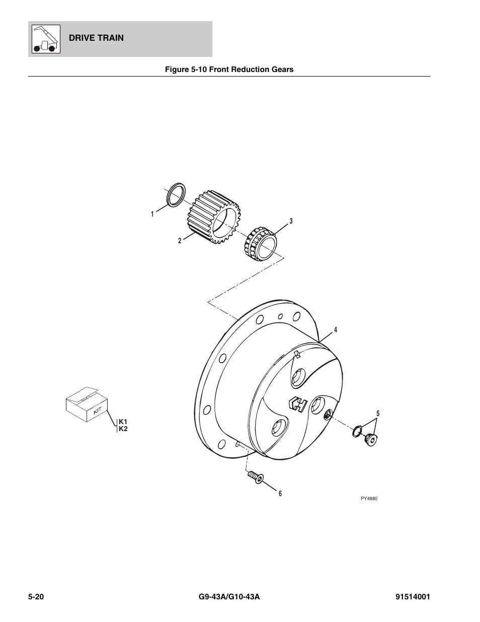 Figure 5-10 front reduction gears, Front reduction gears -20, Reduction gears, (see figure 5-10 for details) | JLG G10-43A Parts Manual User Manual | Page 266 / 788