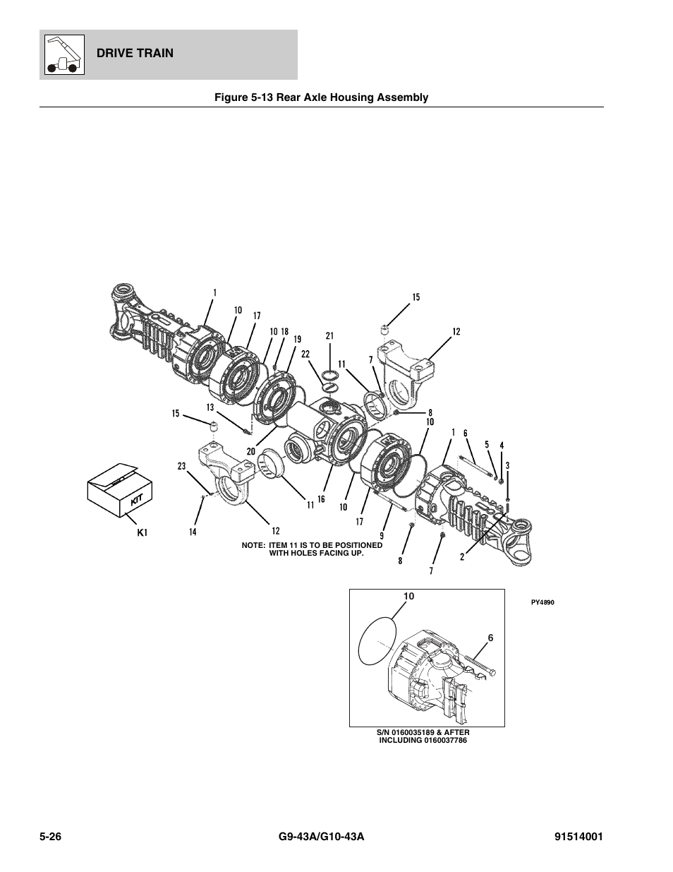 Figure 5-13 rear axle housing assembly, Rear axle housing assembly -26, Housing assy, (see figure 5-13 for details) | Drive train | JLG G10-43A Parts Manual User Manual | Page 272 / 788