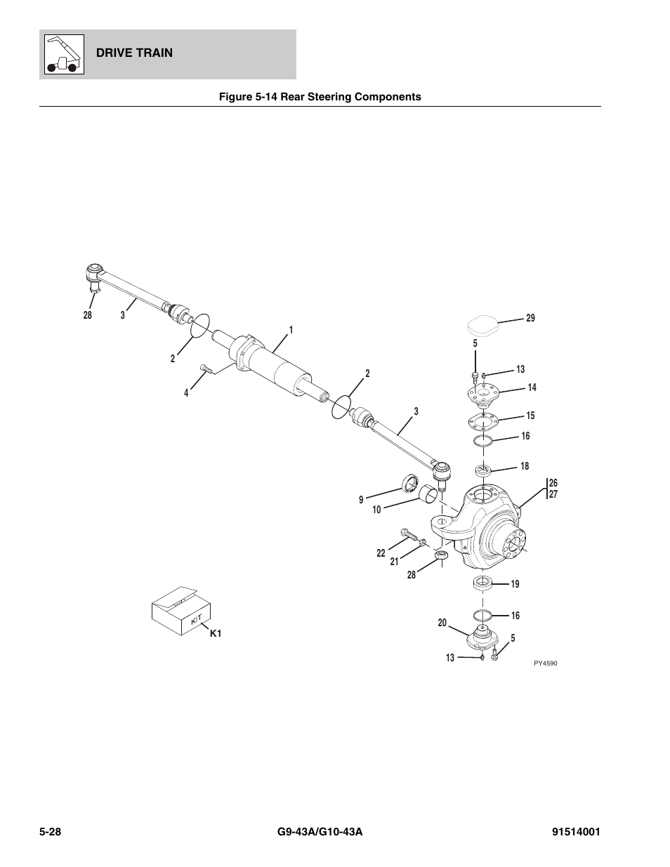 Figure 5-14 rear steering components, Rear steering components -28, Steering components, (see figure 5-14 for details) | JLG G10-43A Parts Manual User Manual | Page 274 / 788
