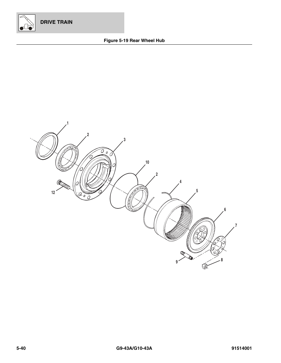 Figure 5-19 rear wheel hub, Rear wheel hub -40, B, (see figure 5-19 for details) | JLG G10-43A Parts Manual User Manual | Page 286 / 788