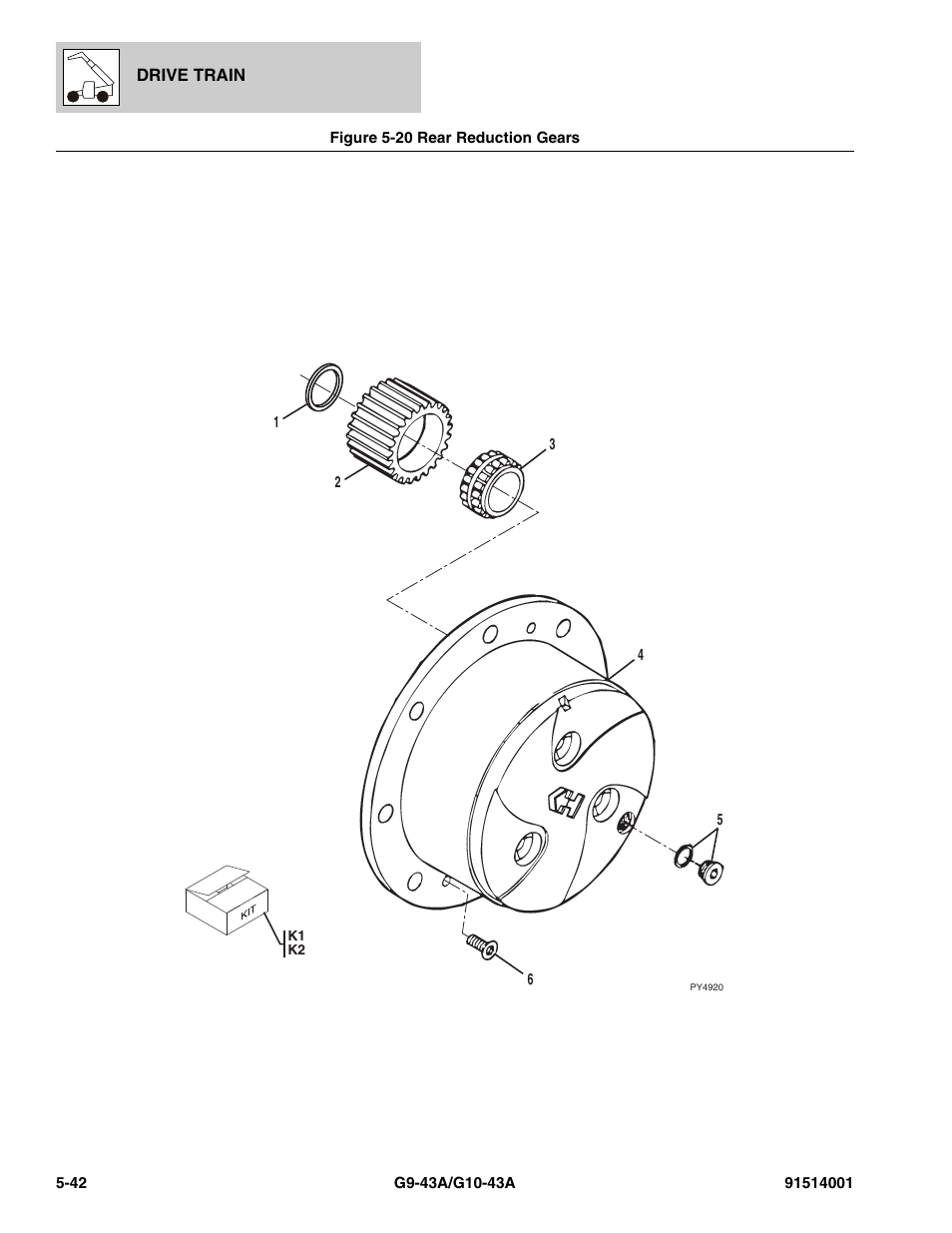 Figure 5-20 rear reduction gears, Rear reduction gears -42, Reduction gears, (see figure 5-20 for details) | JLG G10-43A Parts Manual User Manual | Page 288 / 788
