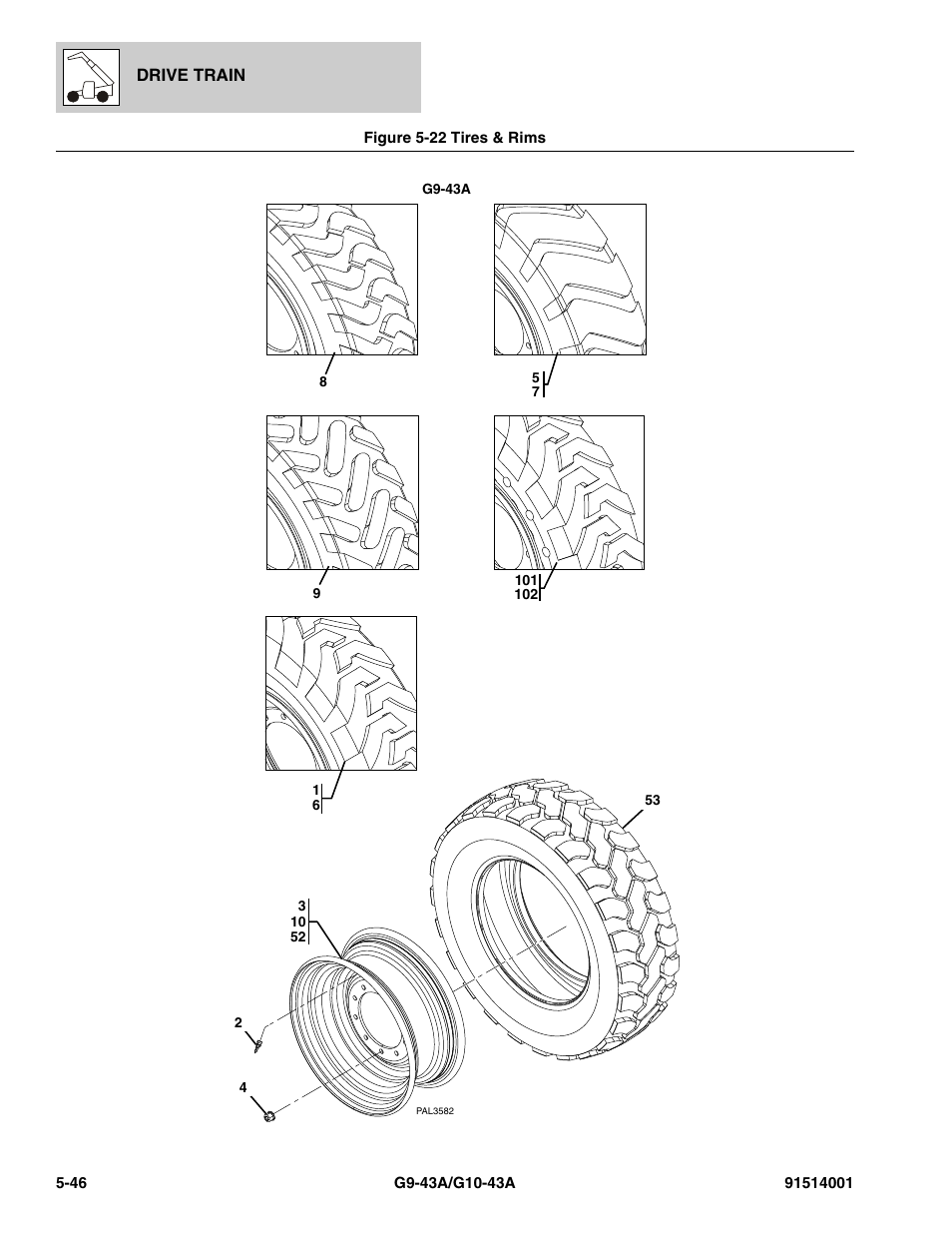Figure 5-22 tires & rims, Tires & rims -46 | JLG G10-43A Parts Manual User Manual | Page 292 / 788