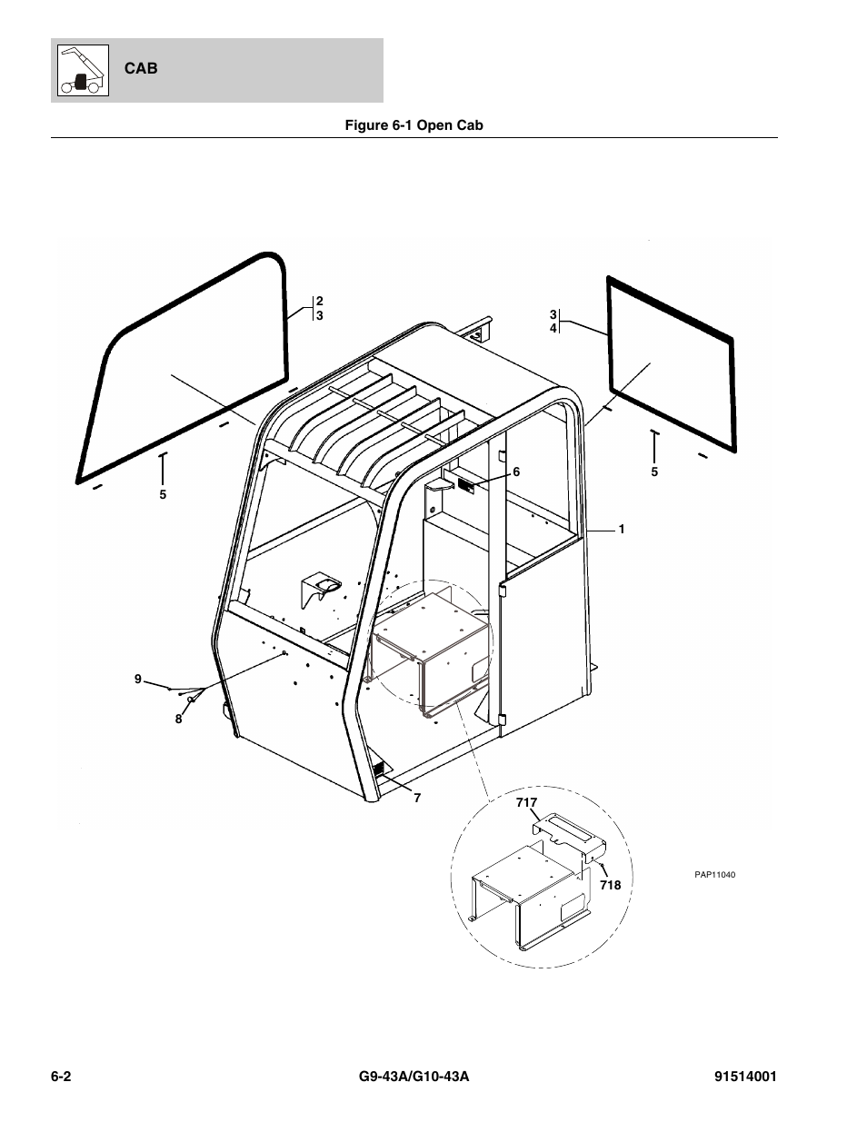 Figure 6-1 open cab, Open cab -2 | JLG G10-43A Parts Manual User Manual | Page 300 / 788