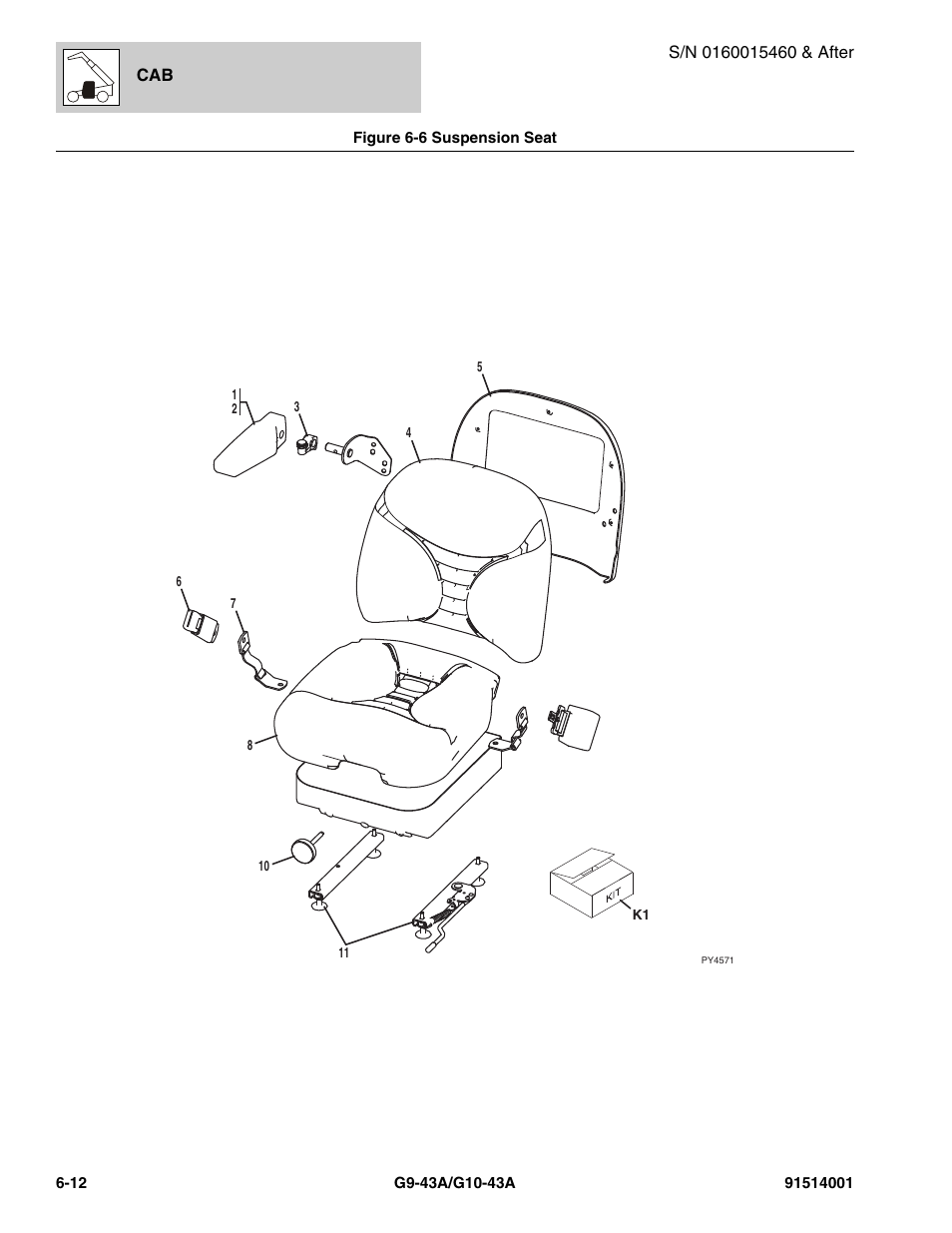 Figure 6-6 suspension seat, Suspension seat -12 | JLG G10-43A Parts Manual User Manual | Page 310 / 788