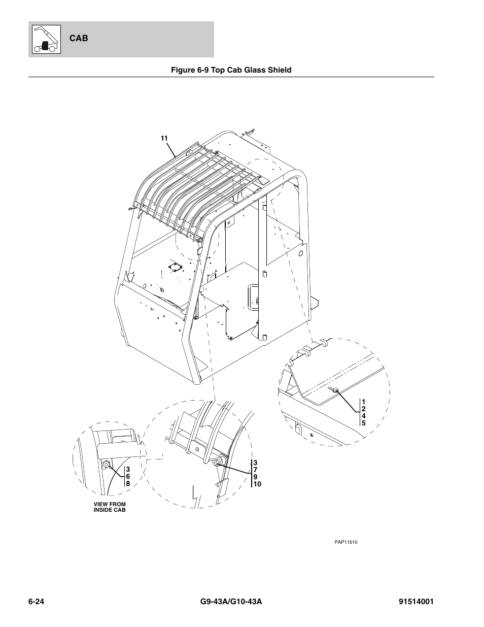 Figure 6-9 top cab glass shield, Top cab glass shield -24 | JLG G10-43A Parts Manual User Manual | Page 322 / 788