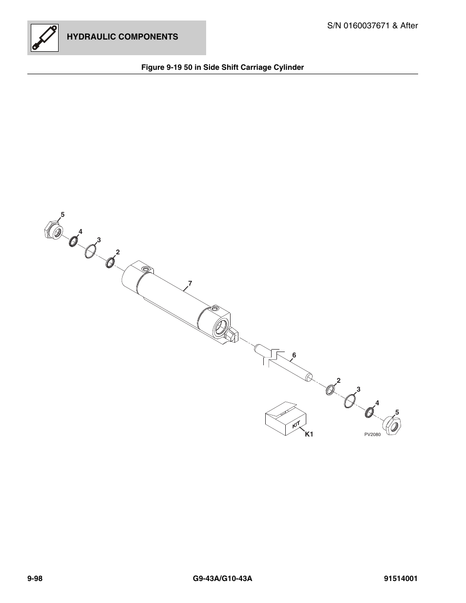 Figure 9-19 50 in side shift carriage cylinder, 50 in side shift carriage cylinder -98 | JLG G10-43A Parts Manual User Manual | Page 522 / 788