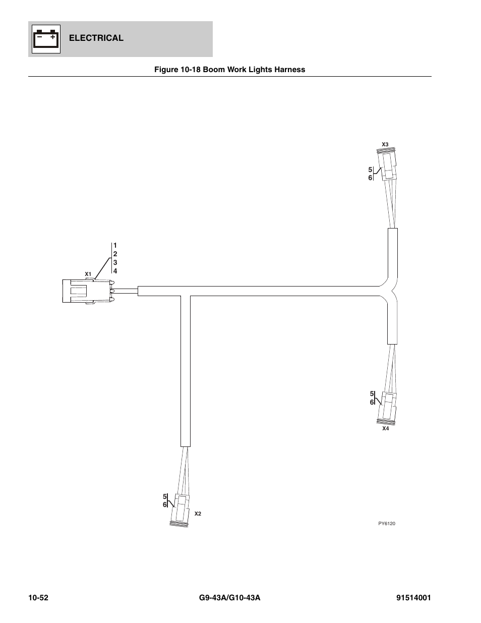 Figure 10-18 boom work lights harness, Boom work lights harness -52, Electrical | JLG G10-43A Parts Manual User Manual | Page 576 / 788