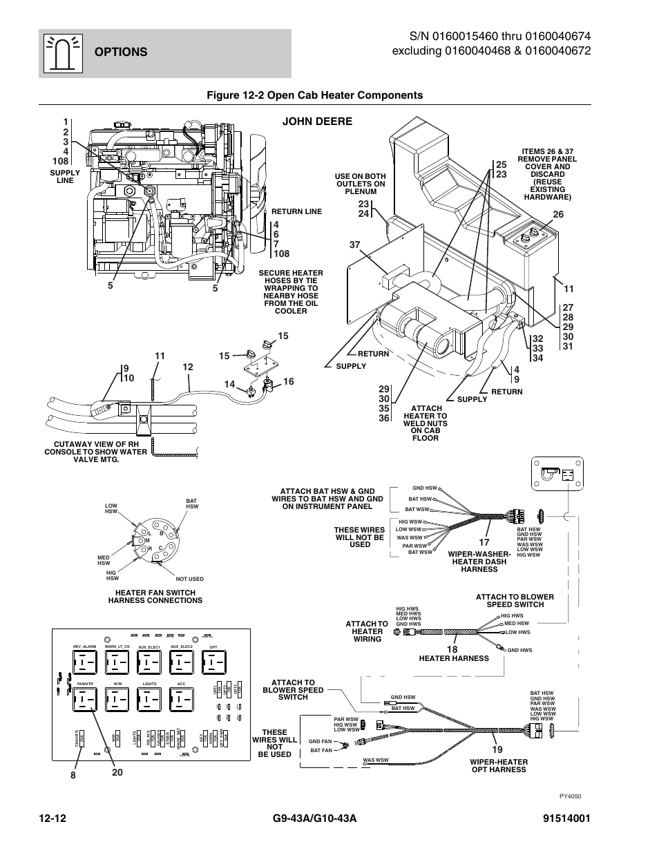 Figure 12-2 open cab heater components, Open cab heater components -12, Options | John deere | JLG G10-43A Parts Manual User Manual | Page 626 / 788