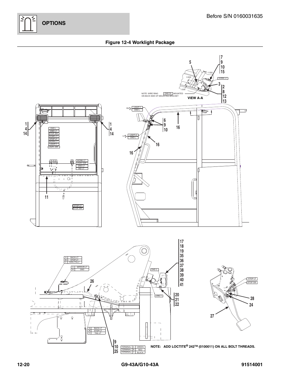 Figure 12-4 worklight package, Worklight package -20, Options | JLG G10-43A Parts Manual User Manual | Page 634 / 788