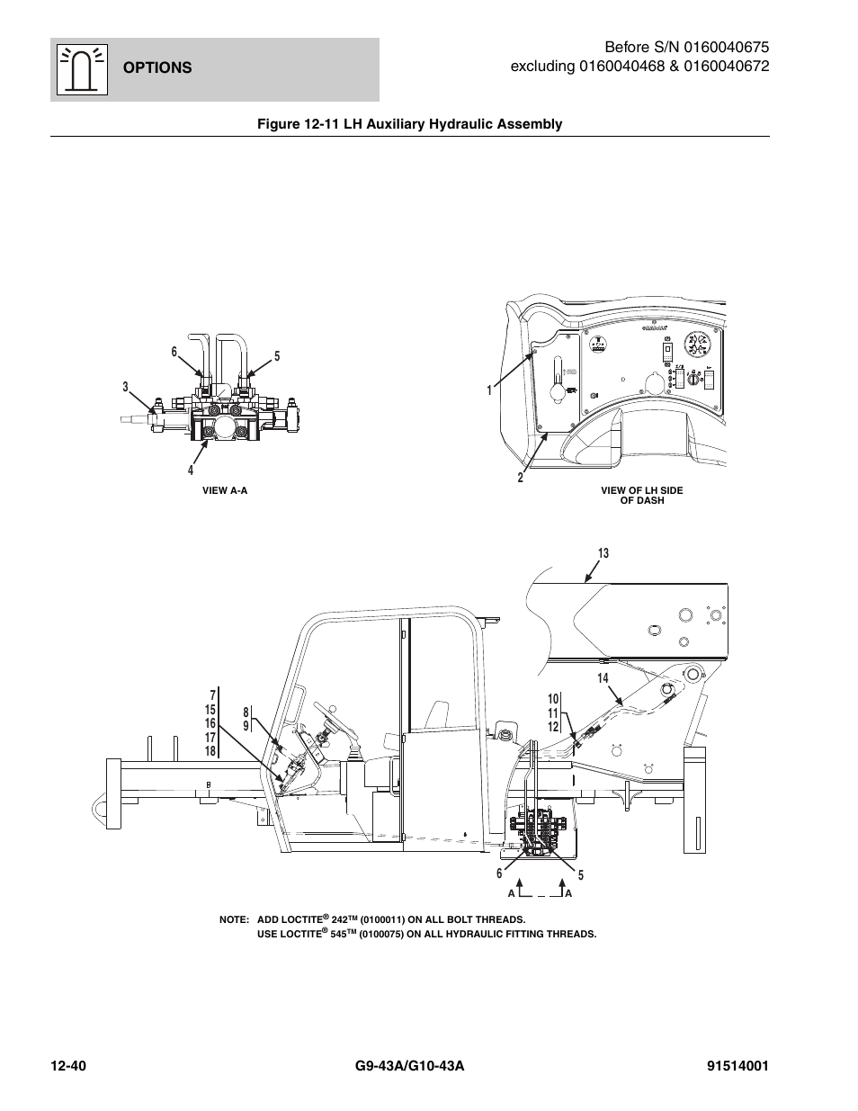 Figure 12-11 lh auxiliary hydraulic assembly, Lh auxiliary hydraulic assembly -40, Options | JLG G10-43A Parts Manual User Manual | Page 654 / 788