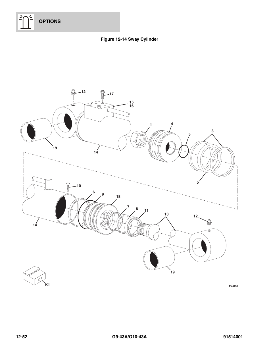 Figure 12-14 sway cylinder, Sway cylinder -52, Options | JLG G10-43A Parts Manual User Manual | Page 666 / 788
