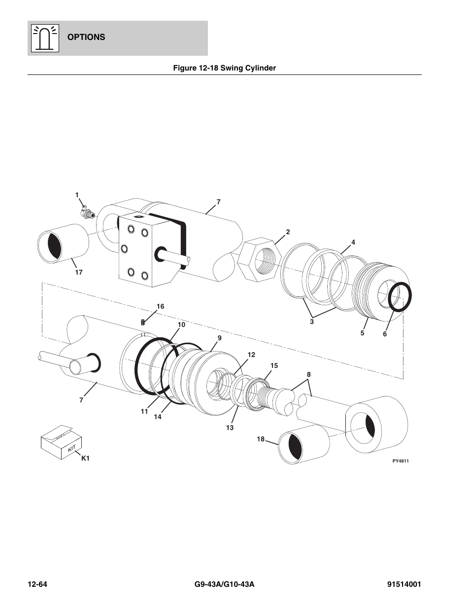 Figure 12-18 swing cylinder, Swing cylinder -64 | JLG G10-43A Parts Manual User Manual | Page 678 / 788