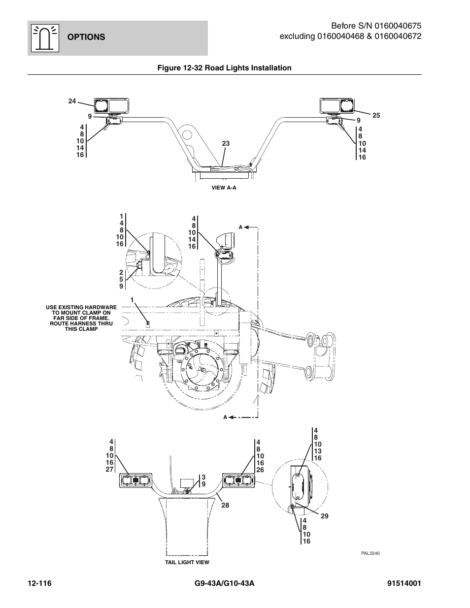 Figure 12-32 road lights installation, Road lights installation -116, Tion, (see figure 12-32 for details) | JLG G10-43A Parts Manual User Manual | Page 730 / 788