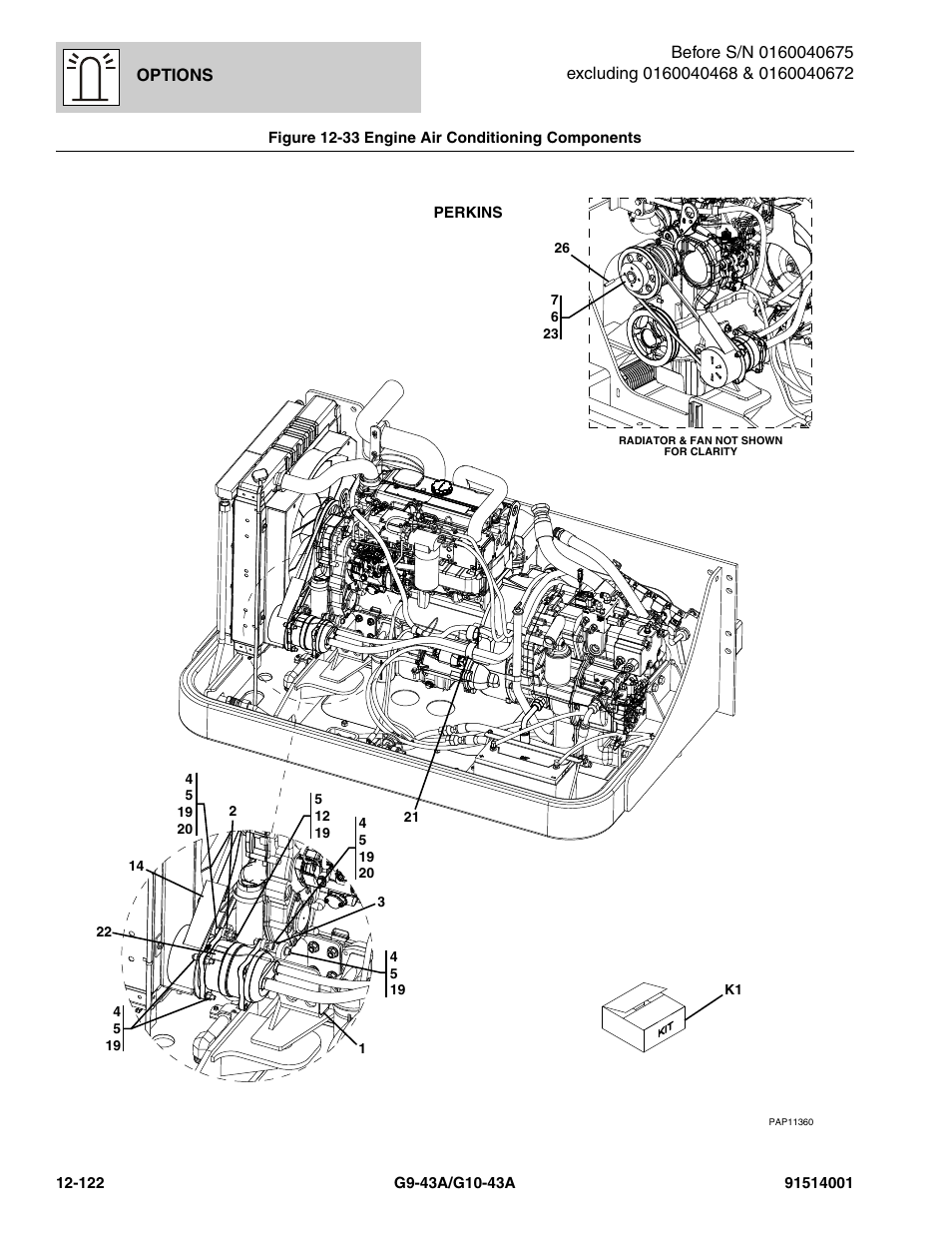 Figure 12-33 engine air conditioning components, Engine air conditioning components -122, Gure 12-33 | Figure 12-33 & fig, 33 & fig | JLG G10-43A Parts Manual User Manual | Page 736 / 788