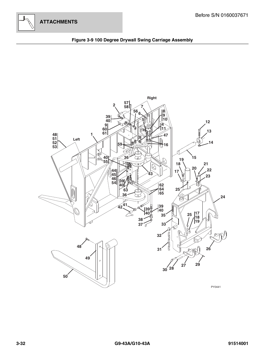 100 degree drywall swing carriage assembly -32 | JLG G10-43A Parts Manual User Manual | Page 82 / 788