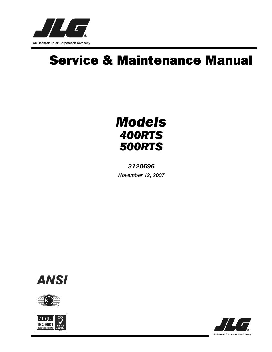 JLG 500RTS ANSI Service Manual User Manual | 98 pages