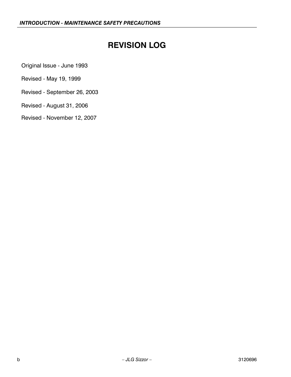 Revision log | JLG 500RTS ANSI Service Manual User Manual | Page 4 / 98