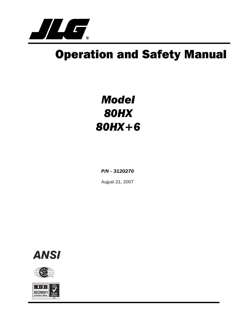 JLG 80HX_HX+6 ANSI Operator Manual User Manual | 104 pages