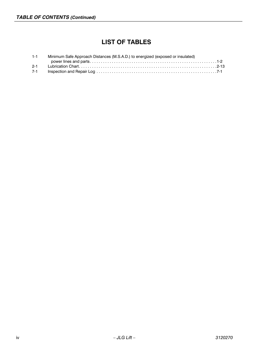 List of tables | JLG 80HX_HX+6 ANSI Operator Manual User Manual | Page 12 / 104