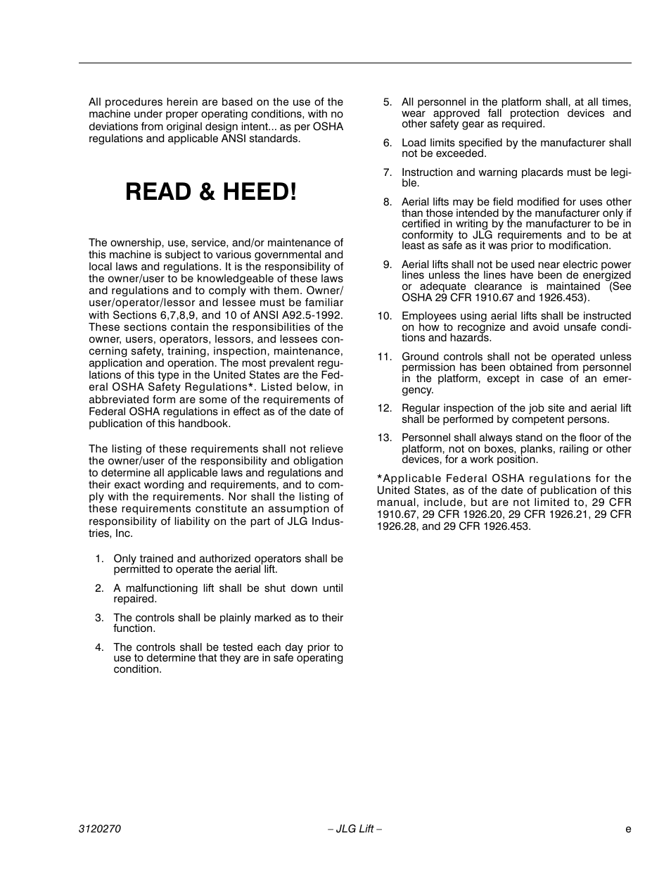 Read & heed | JLG 80HX_HX+6 ANSI Operator Manual User Manual | Page 7 / 104