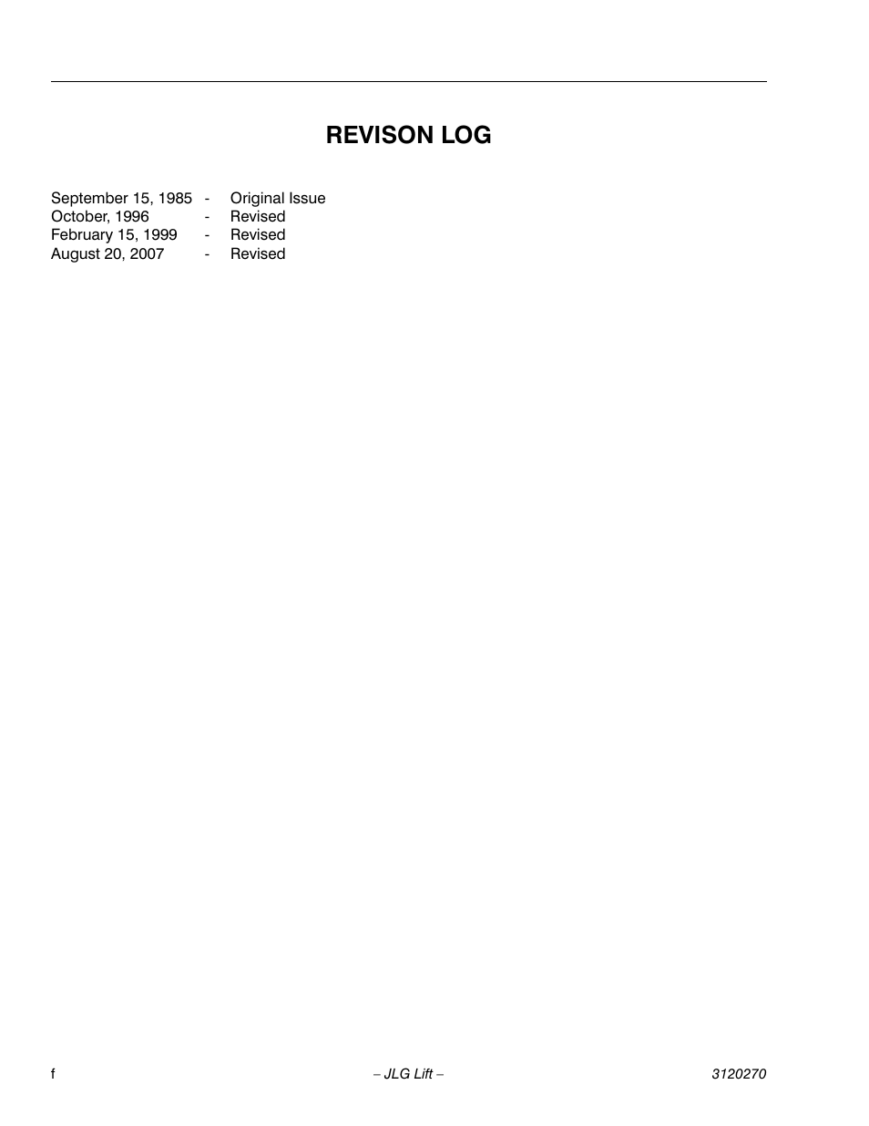 Revison log | JLG 80HX_HX+6 ANSI Operator Manual User Manual | Page 8 / 104