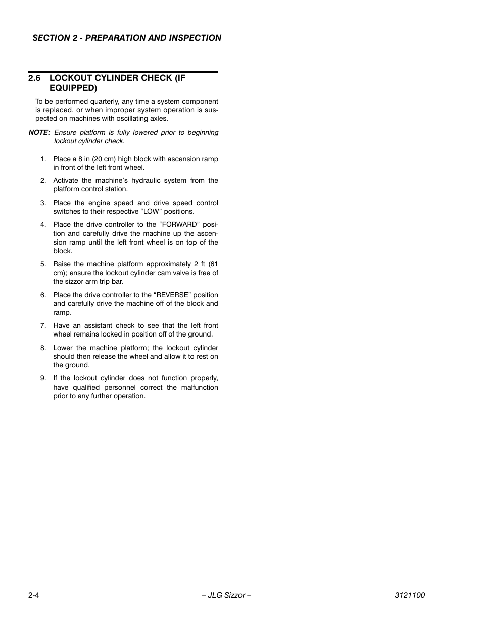 6 lockout cylinder check (if equipped), Lockout cylinder check (if equipped) -4 | JLG 500RTS ANSI Operator Manual User Manual | Page 16 / 46