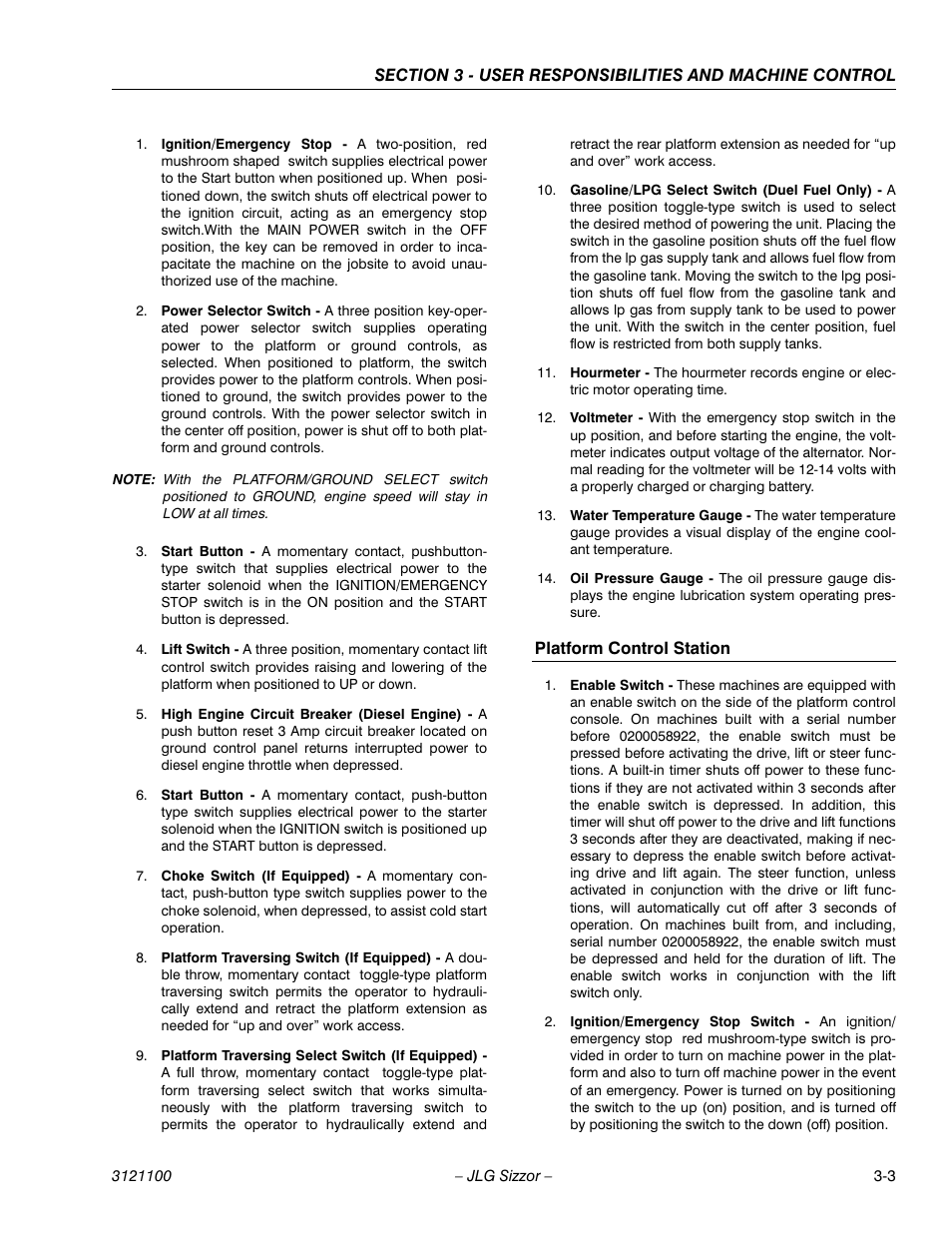 Platform control station | JLG 500RTS ANSI Operator Manual User Manual | Page 27 / 46