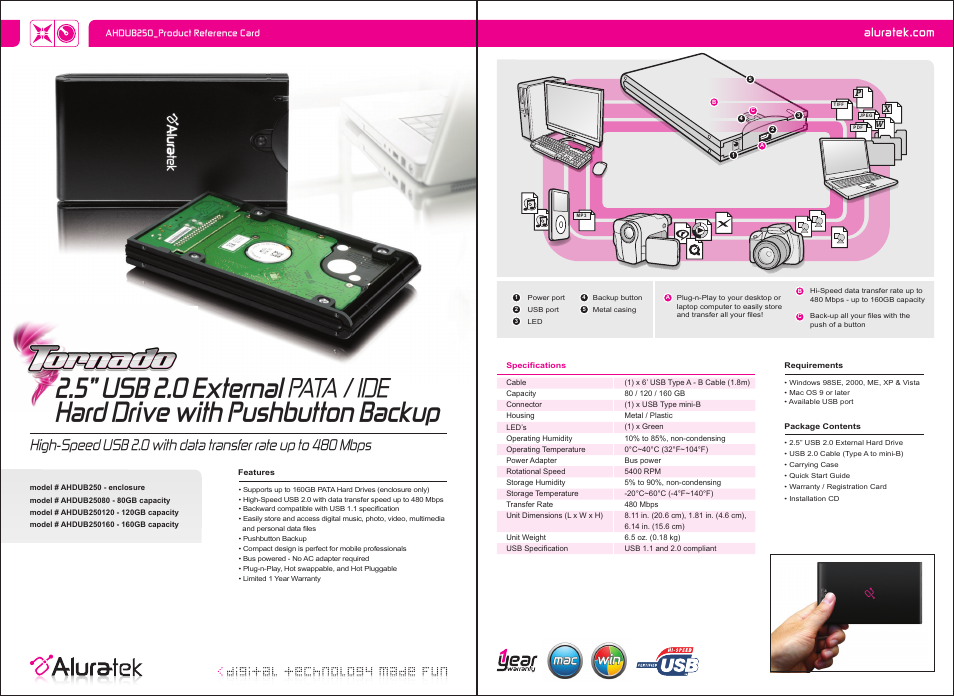 Aluratek Tornado AHDUB250 User Manual | 1 page