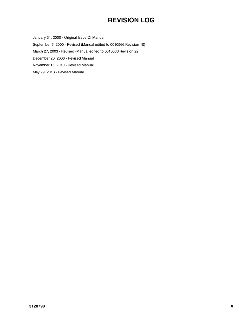 Revision log | JLG 15VPSP (3120798) Parts Manual User Manual | Page 3 / 98