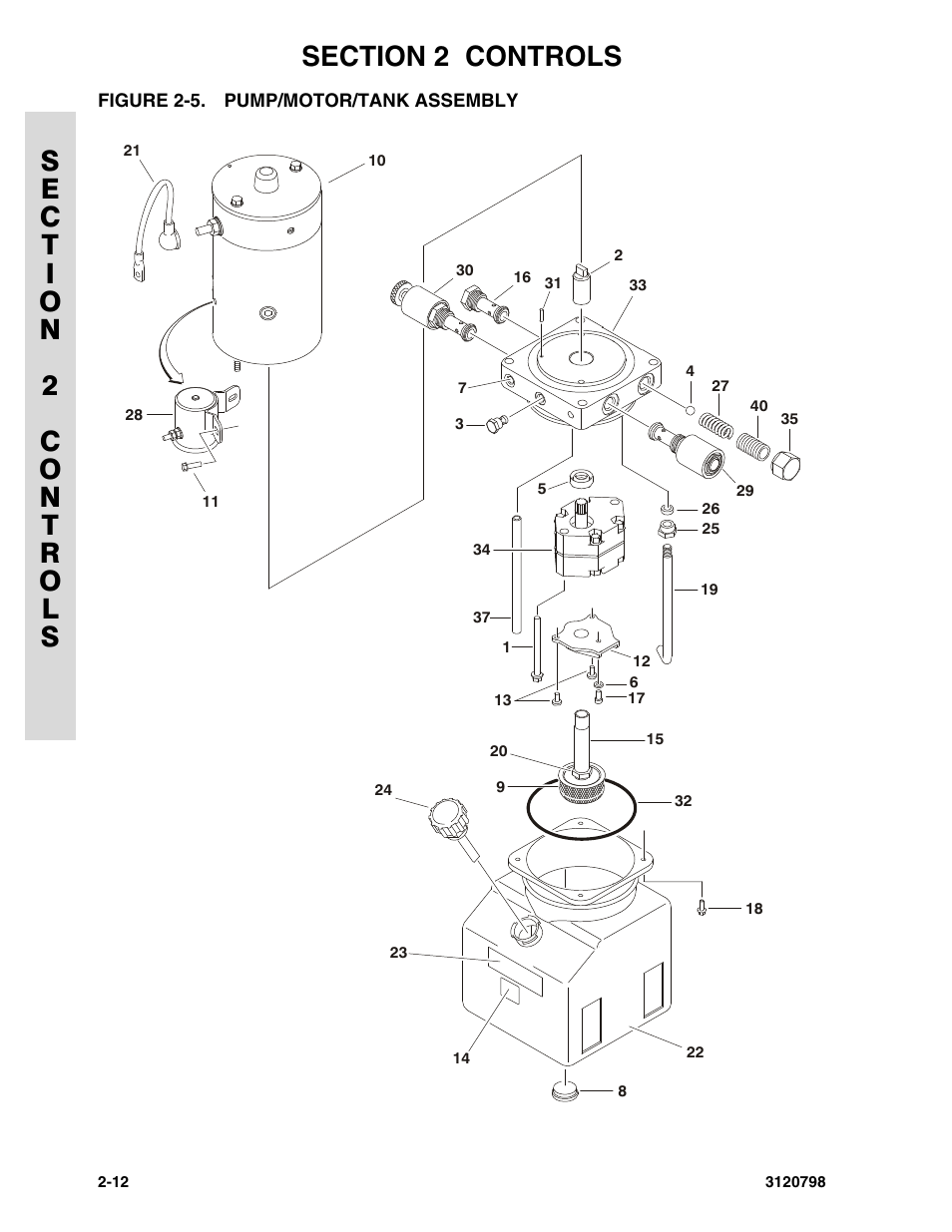 Figure 2-5. pump/motor/tank assembly, Pump/motor/tank assembly -12 | JLG 15VPSP (3120798) Parts Manual User Manual | Page 32 / 98