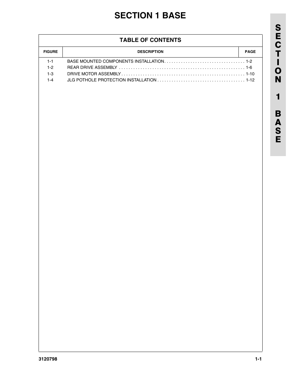 Section 1 base, Section 1 - base -1 | JLG 15VPSP (3120798) Parts Manual User Manual | Page 7 / 98