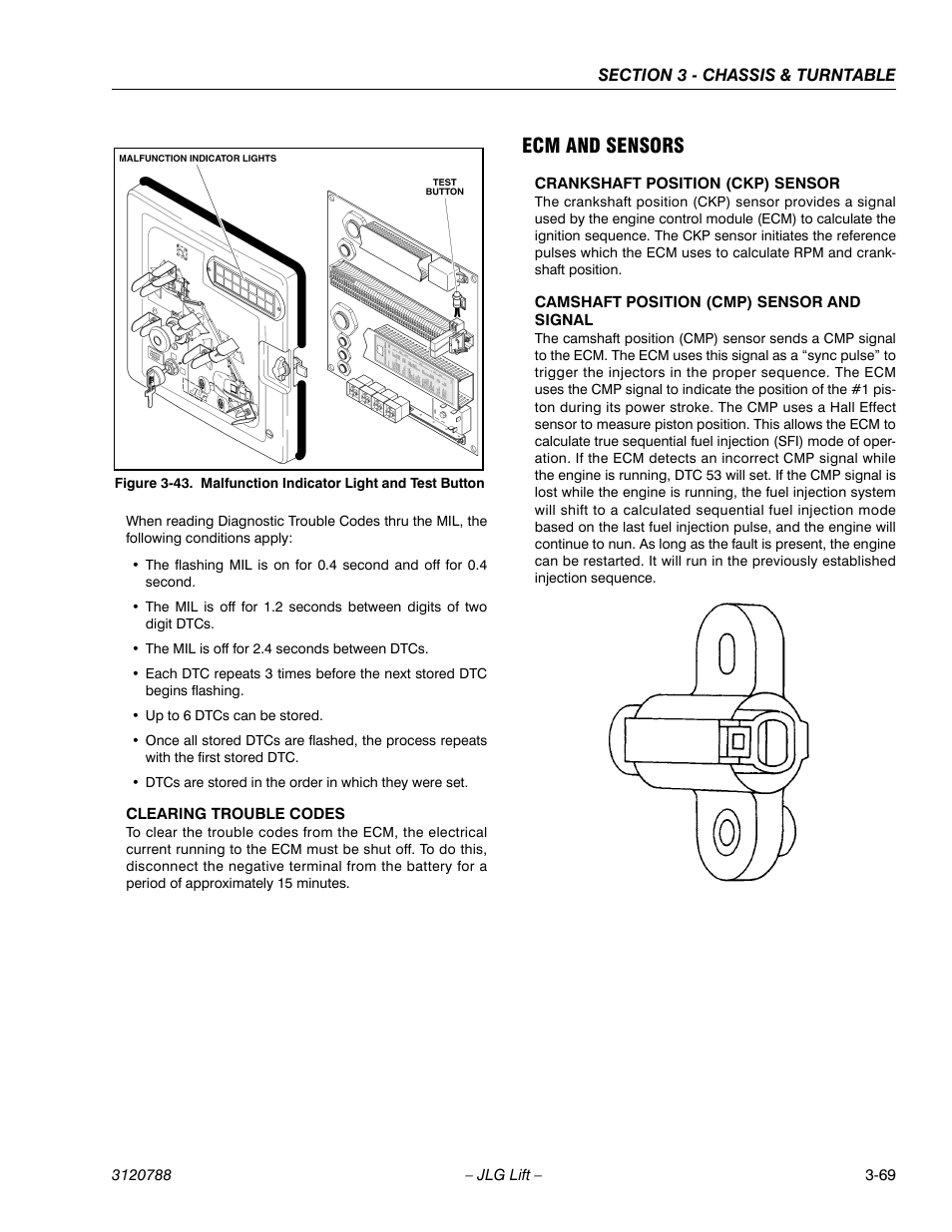 Ecm and sensors, Ecm and sensors -69, Malfunction indicator light and test button -69 | JLG 460SJ ANSI Service Manual User Manual | Page 123 / 464